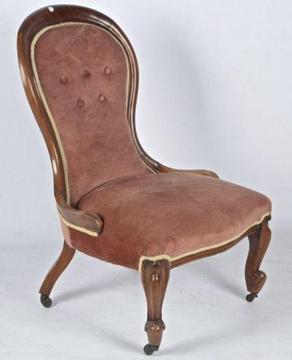 A GREAT Antique Victorian Grandmother Chair on Castors, in Pink Velour - R2500