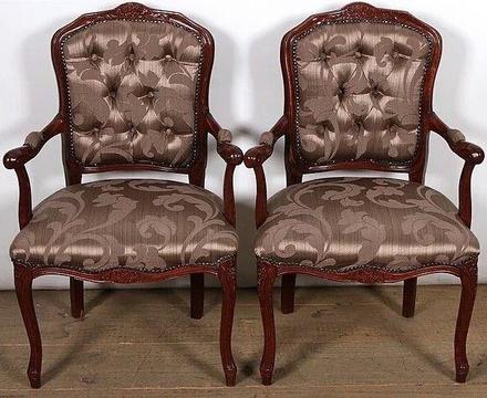 BEAUTIFUL Pair of Antique French Salon Style Beech-wood Armchairs with Carved Detail - R3500