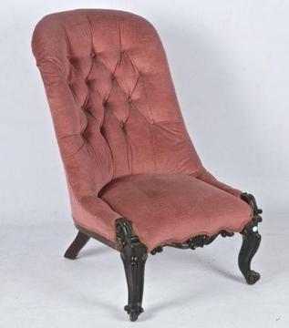 COOL Antique Victorian Slipper Chair in Pink Upholstery - R2000