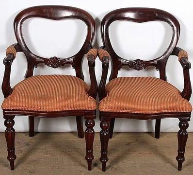 STUNNING Pair of Antique Mahogany Balloon-back Armchairs with Carved Detail - R4500