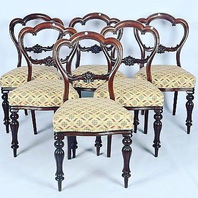 STUNNING Set of 6 Victorian Mahogany Dining Chairs with Cream Floral Stuff- Over Seats - R12 000