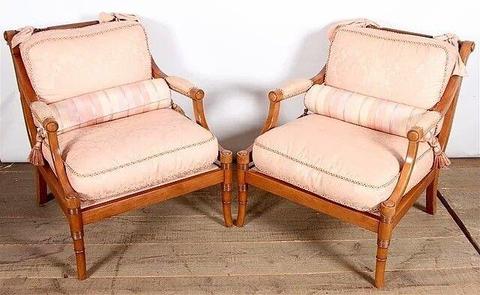 STYLISH Pair of Antique Biedermaier Style Armchairs Upholstered in Jacquard - R5000