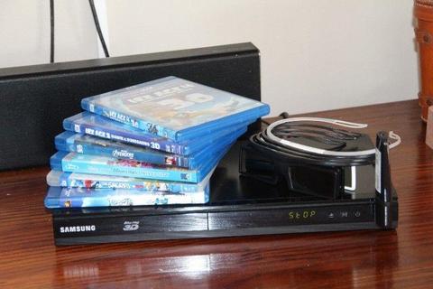 Samsung Blu ray 3D DVD player, with remote, and 4 x 3D glasses and 8 DVD's