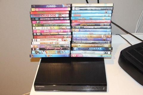 Samsung DVD player and remote and 35 DVD's