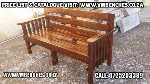 PATIO BENCHES and OUTDOOR FURNITURE, FULL PRICE LIST--- CATALOGUE visit --- WWW.VMBENCHES.CO.ZA