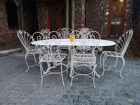 Vintage French Wrought Iron Conservatory Outdoor 6 Seater Patio Set available in Sunset Beach