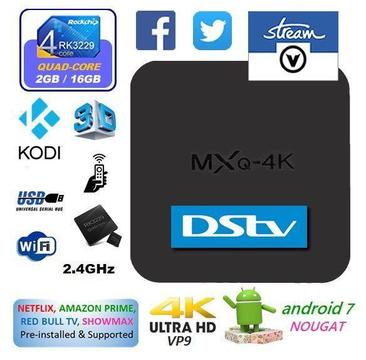 2018 Android 7.1.2 TV Box, MXQ 4K Ultra HD, 2GB Ram, 16GB Rom, DSTV - V-Stream South Africa - PR