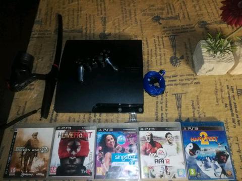 PS3 250 Gig Slimline New 8 Months 1 Sony Remote 5 Games