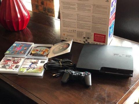 In Box Playstation 3, 320GB Black Slimline, with 5 Games Controller & all Cables included