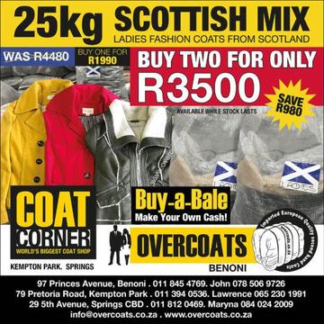 Second hand Overcoats for sale in bales(UK Mix). Buy a bale. Make your own Cash!