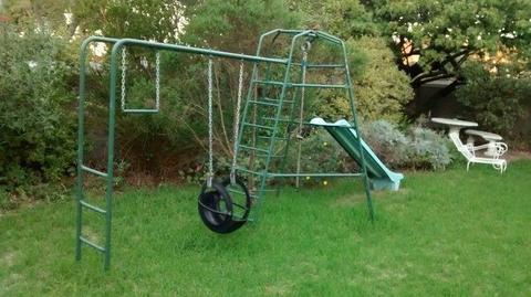 Jungle Gym for outdoors - galvanized steel frame,swing, slide,ropes - excellent condition
