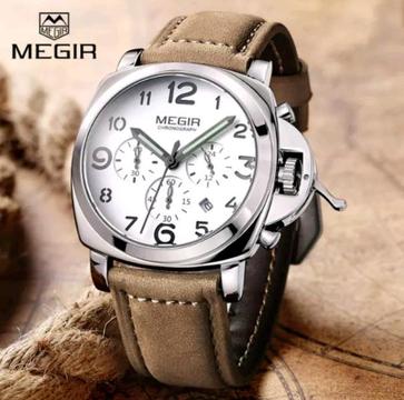 Megir Mens Quartz Chronograph Sports Watch With Leather Sstrap