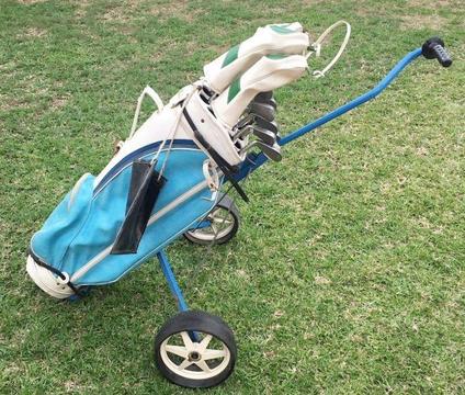 Golf Bag on Wheels with Set of 12 Clubs. Old but in Very Good condition