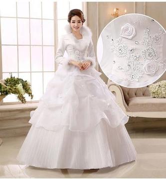 White Winter Organza Ball Gown Wedding Dress Vestido de Novia (Sizes 2-20W)