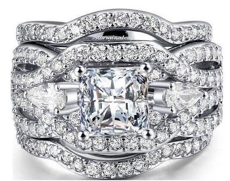4.90 Carat Cr Diamond Stunning New Princess Cut Halo Engagement Triple Wedding Ring Set