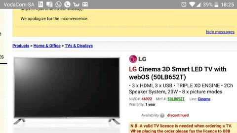 Lg 50 Full HD 3D tv-50lb652t