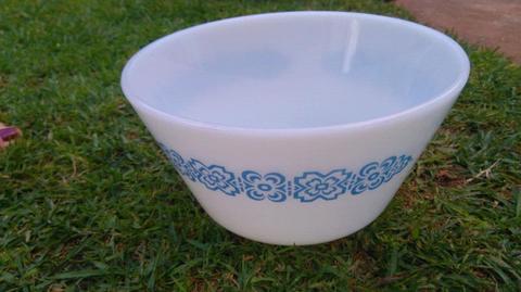 Milkglass /jenaglas with blue pattern