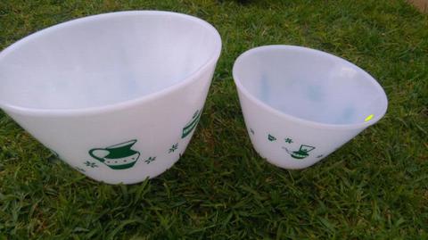 White milkglass with green pattern