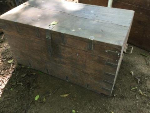 Various antique trunks mixed with oregon and other wood