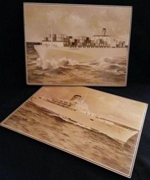 2 x Vintage mounted prints of SA ships