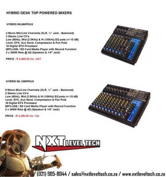 NEW HYBRID ML860PDUX and ML1260PDUX DESK TOP POWERED MIXERS
