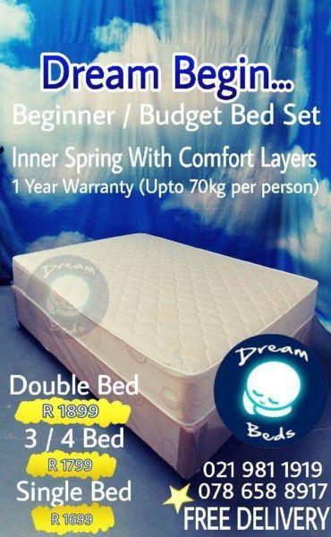 FREE DELIVERY BRAND NEW 3/4 BED MATTRESS AND BED BASE SET