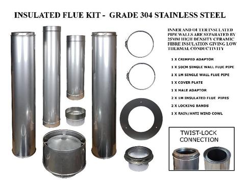 FIREPLACE FLUE KIT - 150mm STAINLESS STEEL - GRADE 304