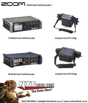 Brand New ZOOM MultiTrack Field Recorders, F4 and F8, Includes free PCF-4 and PCF-8 bags