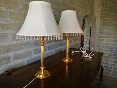 Beautiful Pair of Brass Lamps with Shades. In Excellent Condition. Price is for both lamps