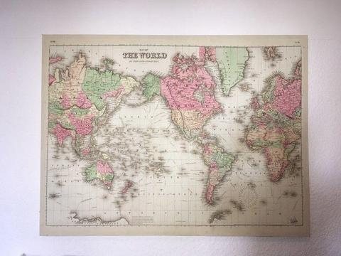 Vintage-style map printed on canvas