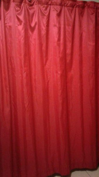 Red faux silk curtains