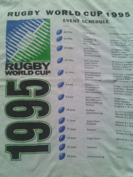 1995 Rugby World Cup Event Schedule T-Shirt Large In Excellent Condition