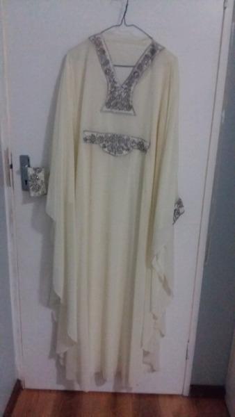 Beautiful cream abaya with silver and diamanté embellishments