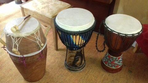 2 Djembe Drums & large African drum R 1400 each