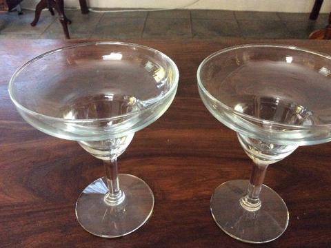 2 glass dessert glasses on stems