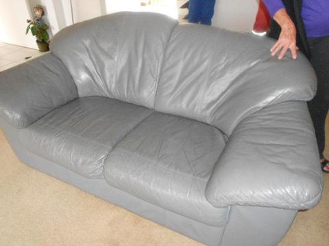 3 piece Grey Genuine Leather Lounge Suite (2 Couches and 1 Chair) : Great Condition