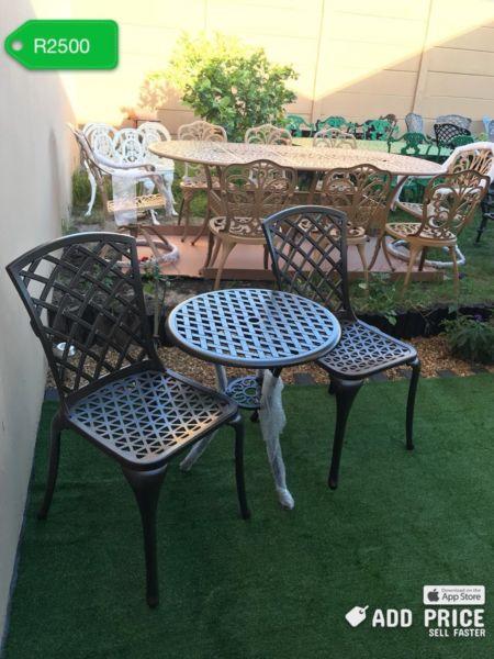 Cast Aluminium Table and 2 Chairs