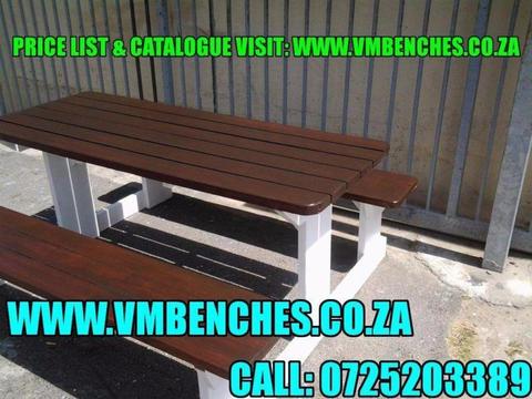 PATIO BENCHES and OUTDOOR FURNITURE, FULL PRICE LIST--- CATALOGUE visit --- WWW.VMBENCHES.CO.ZA