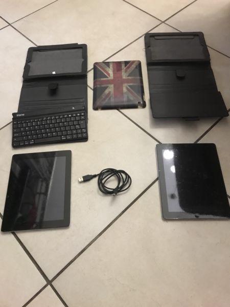 iPad 2, qty 2, 16GB, Wi-Fi, 1 cover, 2 covers, 1 keyboard, 1 cable