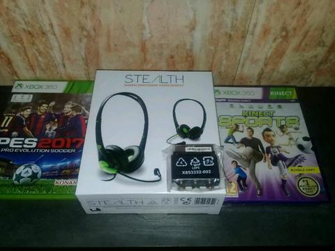 XBOX 360 GAMES (PES 2017, KINECT SPORTS) + STEALTH sx03 HEADSET