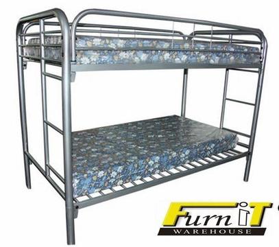 Silver Metal double bunk - with mattresses