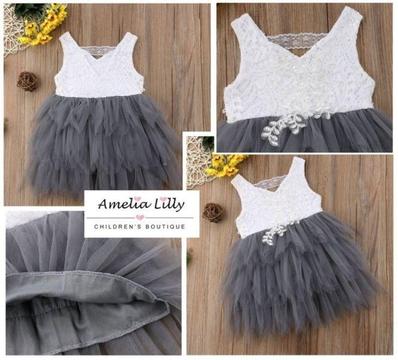 Grey Lace Tulle Dress