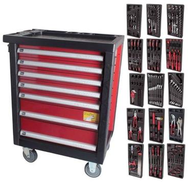 196PC TOOLBOX TROLLEY WITH 7 DRAWERS, WORKTOP AND 4 WHEELS(ONE WITH BRAKE) - FREE DELIVERY!!!