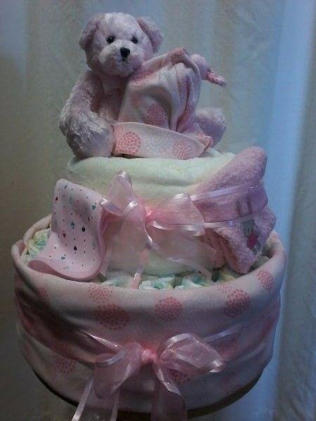 Pink Snoozy winter baby nappy cake