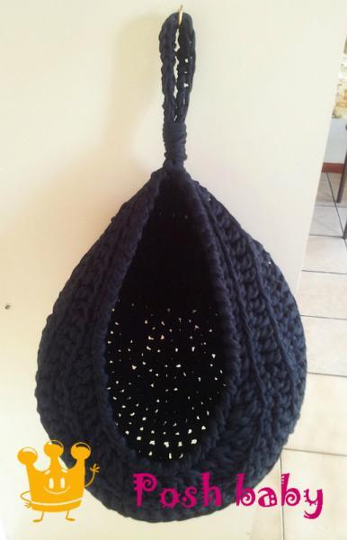 Hanging crocheted cotton baskets for storage