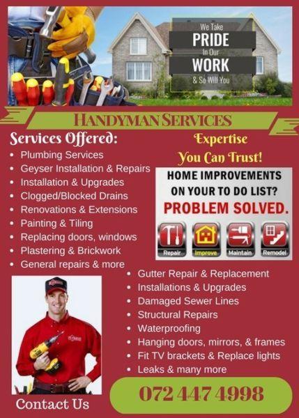 HANDYMAN, MAINTENANCE & RENOVATION SERVICE FOR HOUSEHOLD & COMMERCIAL- NO CALL OUT FEE