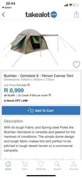 BushTec Gemsbok 6 Person Canvas Tent