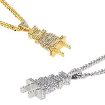 New Available Hip Hop Gold Silver Rhinestone Electrical Plug Chains unisex