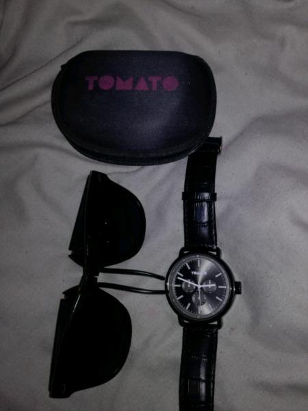 Foldable sun glasses and watch