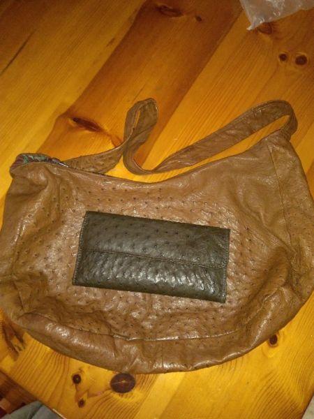 Real Ostrich leather bag with wallet